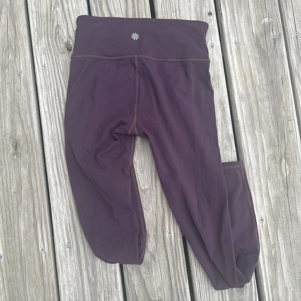 ** Athleta Leggings Sz XS Maroon Purple Salutation 7/8 Tight High Waist - Picture 9 of 9